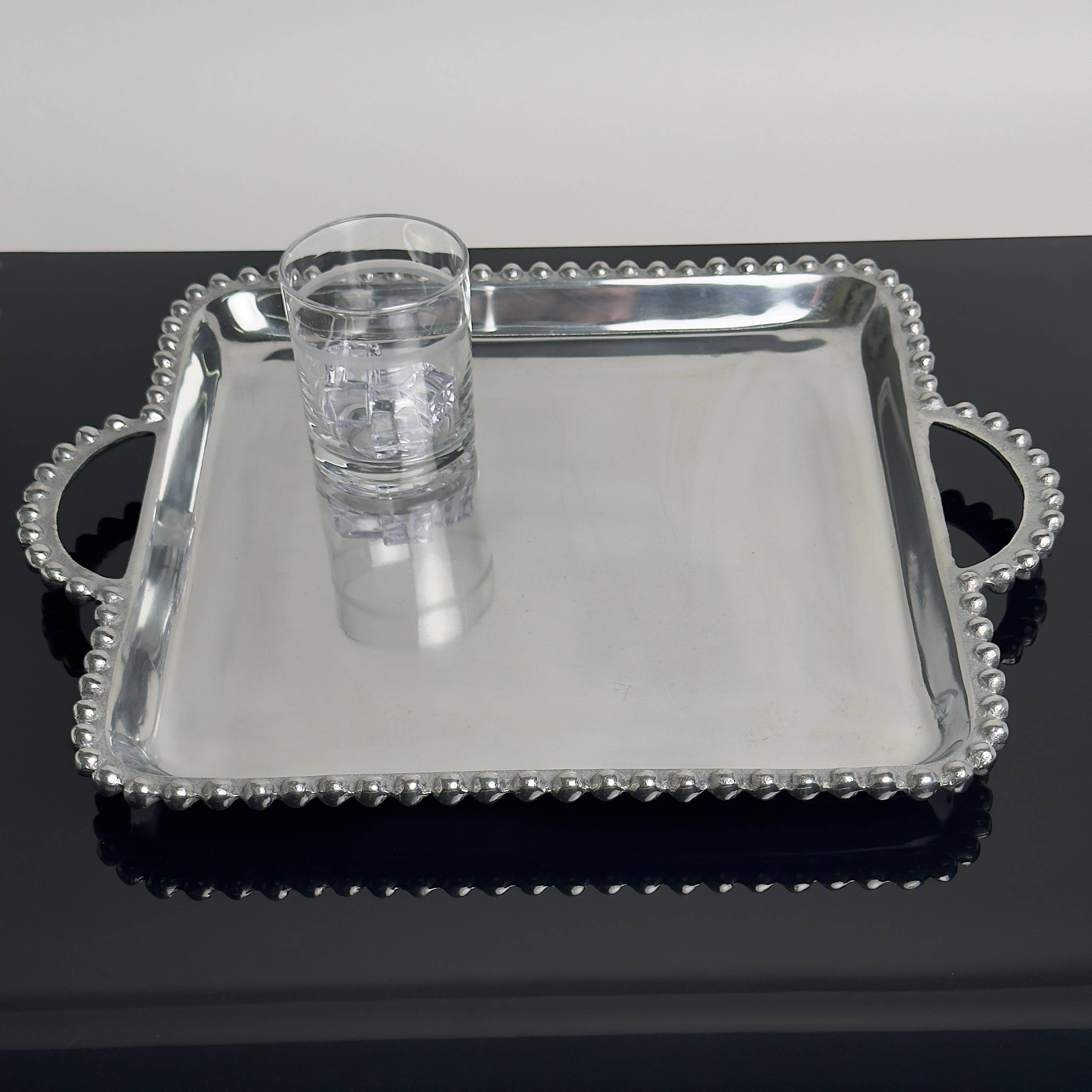 India Handicrafts Inc - Wholesale Decorative Tray - Square Beaded Handle Tray, 22