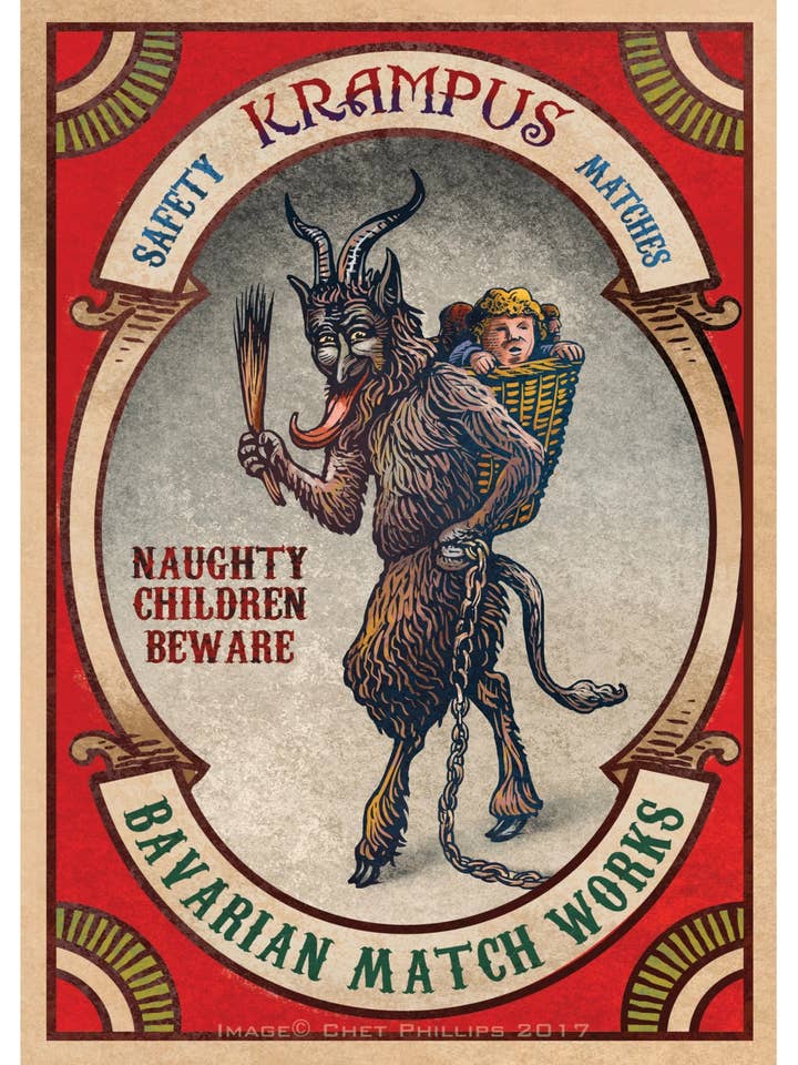 Krampus Brand Matches 5 x 7 greeting card for wholesale by ChetArt