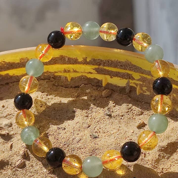 jiomind - Venta al por mayor Pulsera de cuentas - Pulsera de piedras preciosas (citrino, aventurina verde, ónix negro)