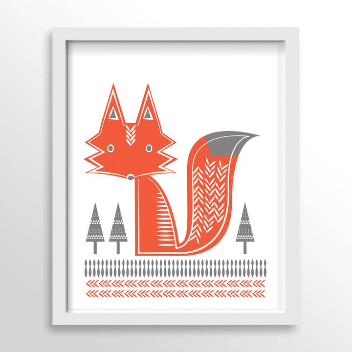 Scandinavian Fox Art Print Orange for wholesale by Miss Johnny Squirrel