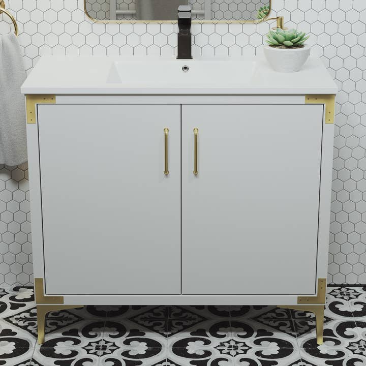 Voltaire 36" Single Bathroom Vanity with Gold Hardware for wholesale by Swiss Madison