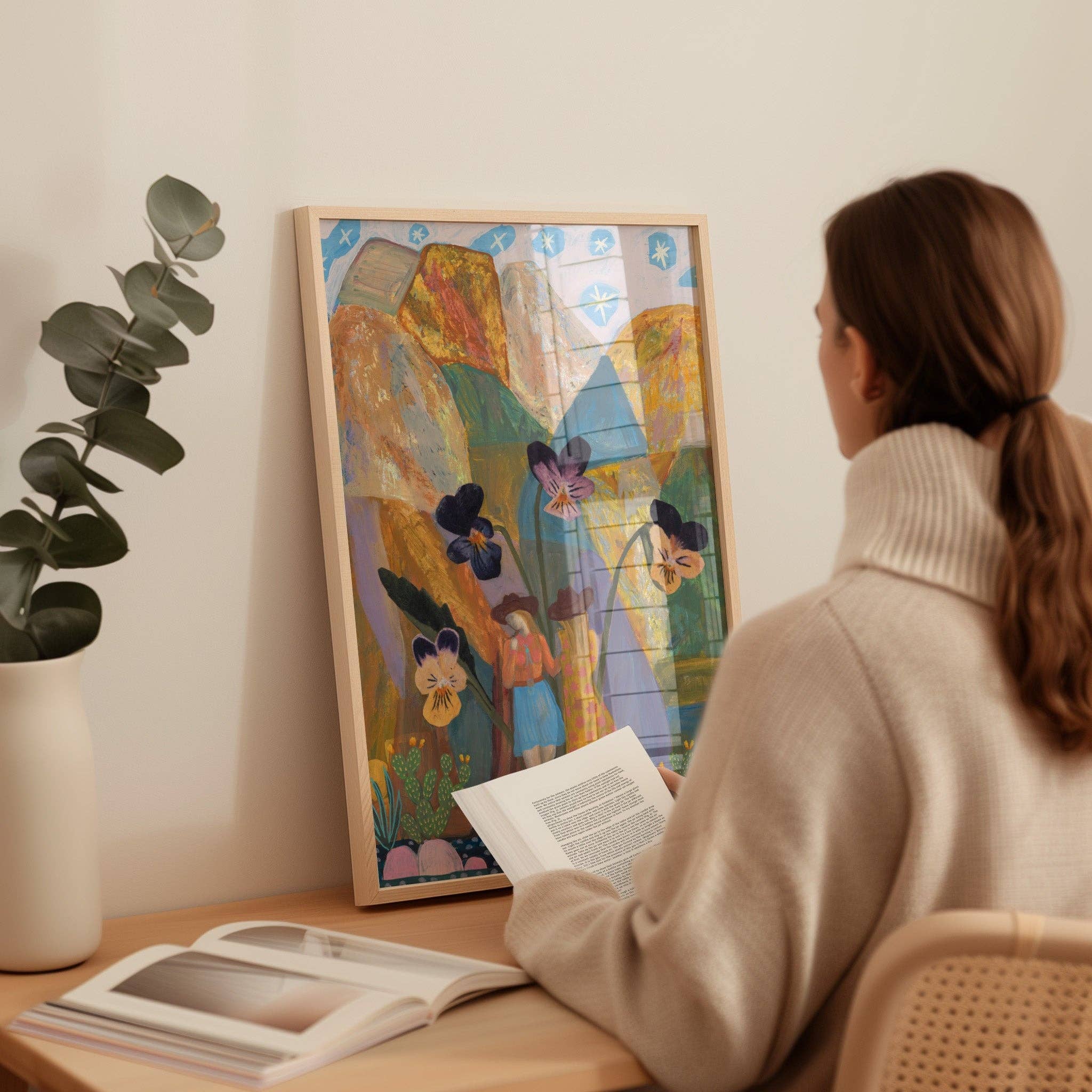 El Baker Art - Wholesale Art Print - Cowgirl Collage Print | Colorful Pansies Poster - Vintage Western Wall Art9