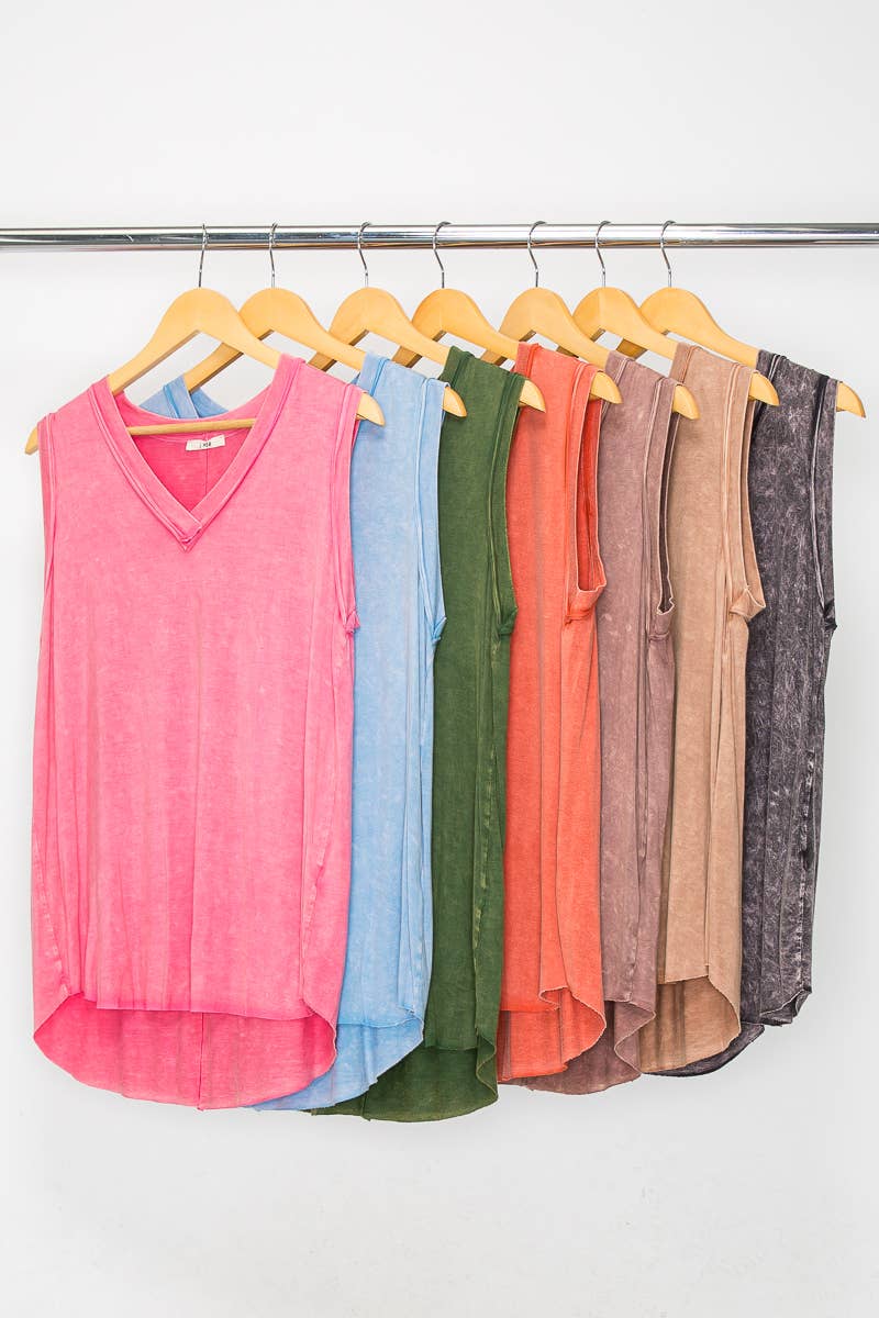 J.Her - Wholesale Tuniek - Dames - Met mineralen gewassen top zonder mouwen met V-hals HT40043