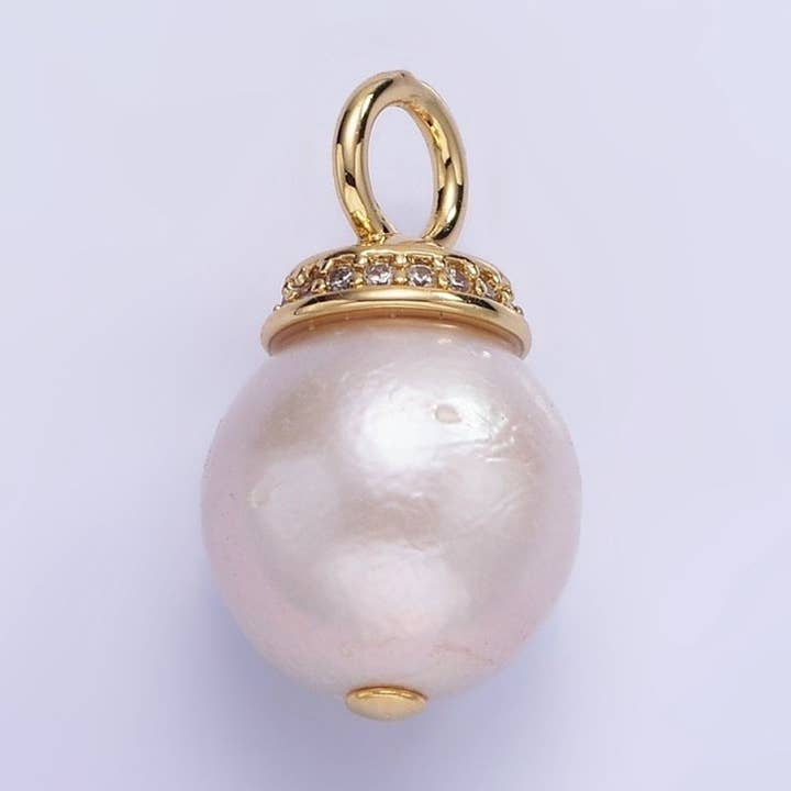 14K Gold Filled 20mm Freshwater Pearl Micro Paved CZ Bail Pendant in Gold & Silver | P1685 for wholesale by Aim Eternal
