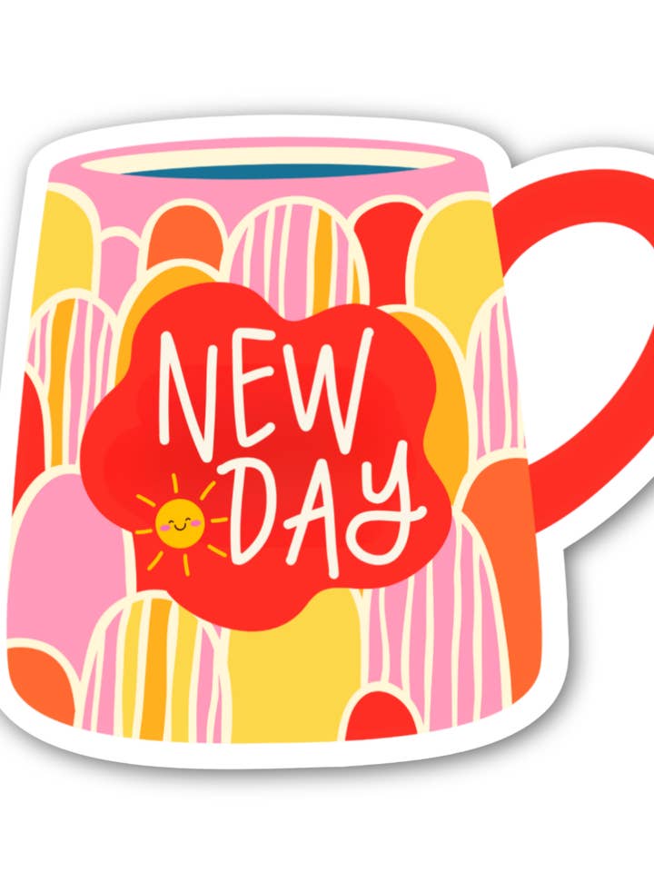 New Day Colorful Coffee Mug Sticker for wholesale by inviting affairs paperie