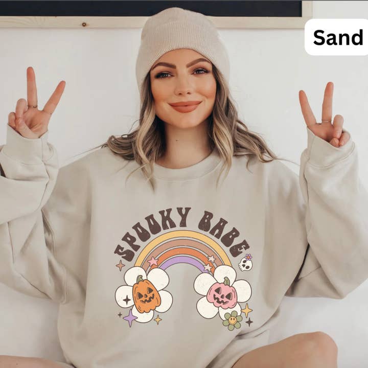 Halloween Sweatshirt, Spooky Babe, Fall Sweater for wholesale by Woven Wonder Apparel