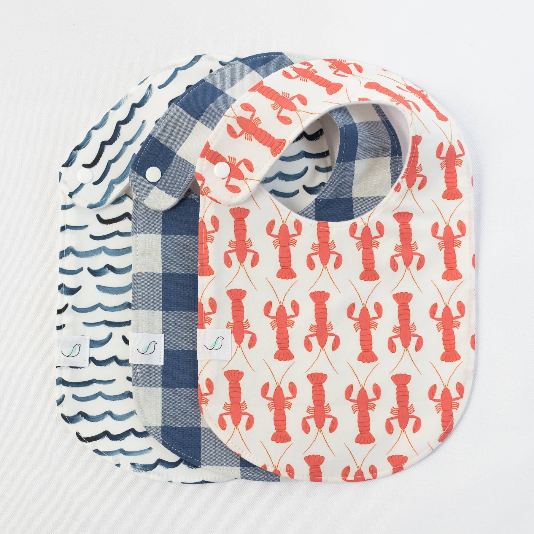 Hemming Birds - Wholesale Bib - Baby - Charlie Snap Bib - Denim Gingham2