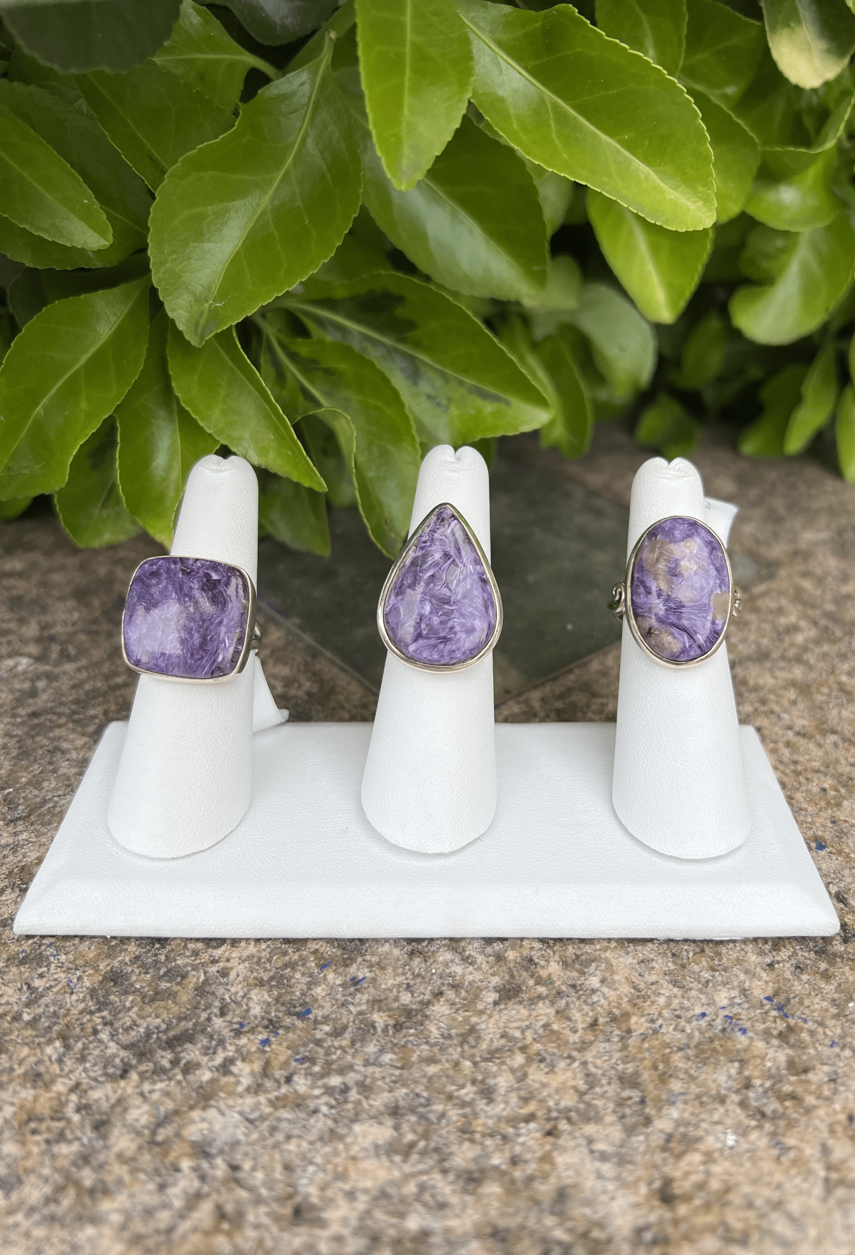 GTG Gems Corp – Großhandel Cocktail-/Statement-Ring – Ring aus natürlichem Charoit aus 925er-Sterlingsilber, 3 Stück 0