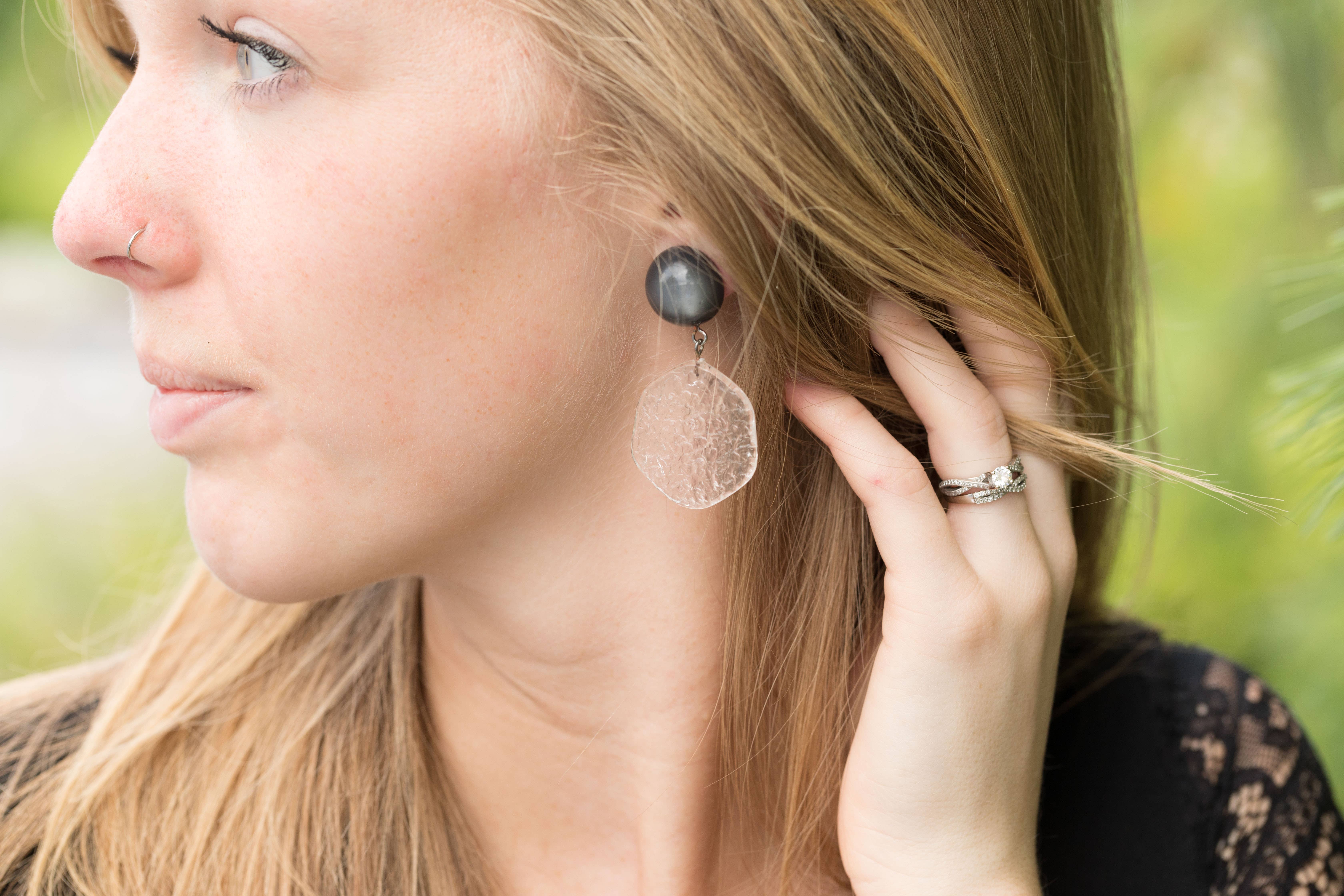 Leetie Lovendale - Wholesale Dangle Earrings - Grey & Clear Stained Glass Drop Earrings5