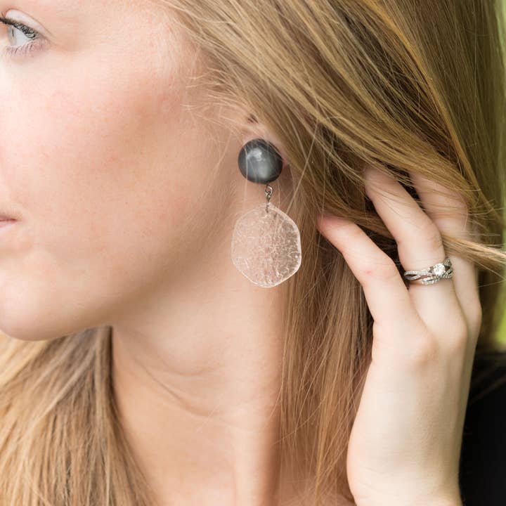 Leetie Lovendale - Wholesale Dangle Earrings - Grey & Clear Stained Glass Drop Earrings5