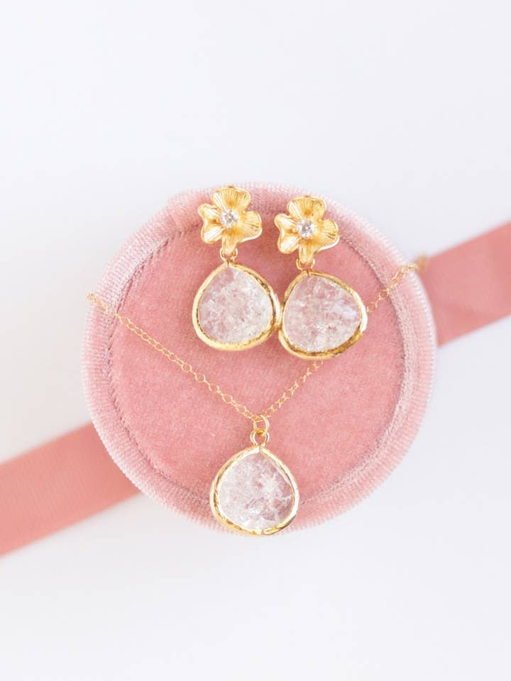 Amanda Cracked Glass Earrings and Necklace for wholesale by Rachelyn Jewelry