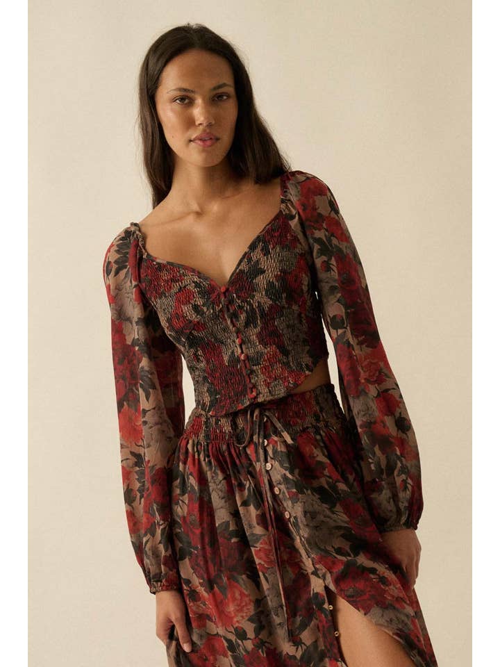 Promesa USA - Wholesale Blouse - Women's - Floral-Print Smocked Sweetheart Corset Peasant Top12