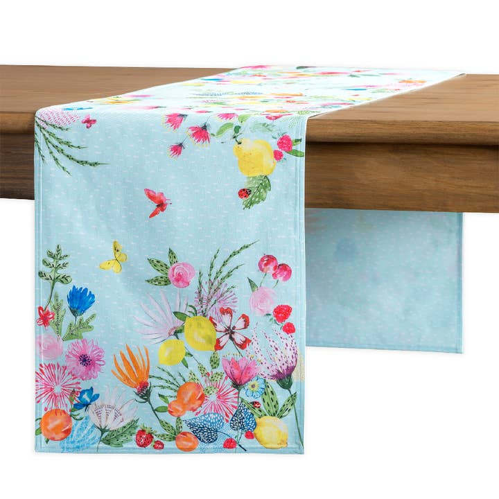 Table Runner 100% Cotton - Double Layer - Jardin D'Ete -Mint for wholesale by Maison d'Hermine - Design in Every Thread