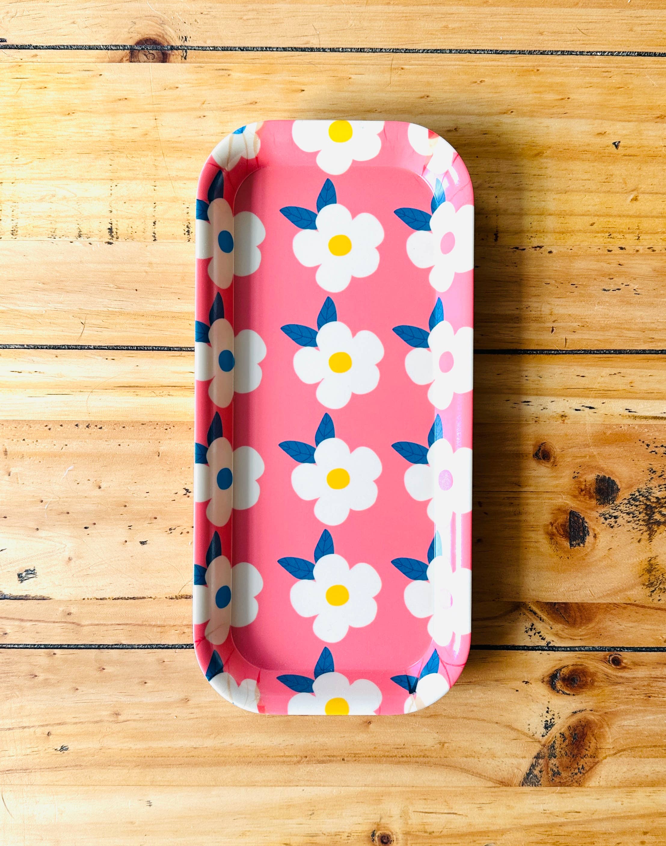 Enamelhappy - Wholesale Serving Tray - Small Pink Rectangle Tray Retro Floral Print Cute Kitsch2