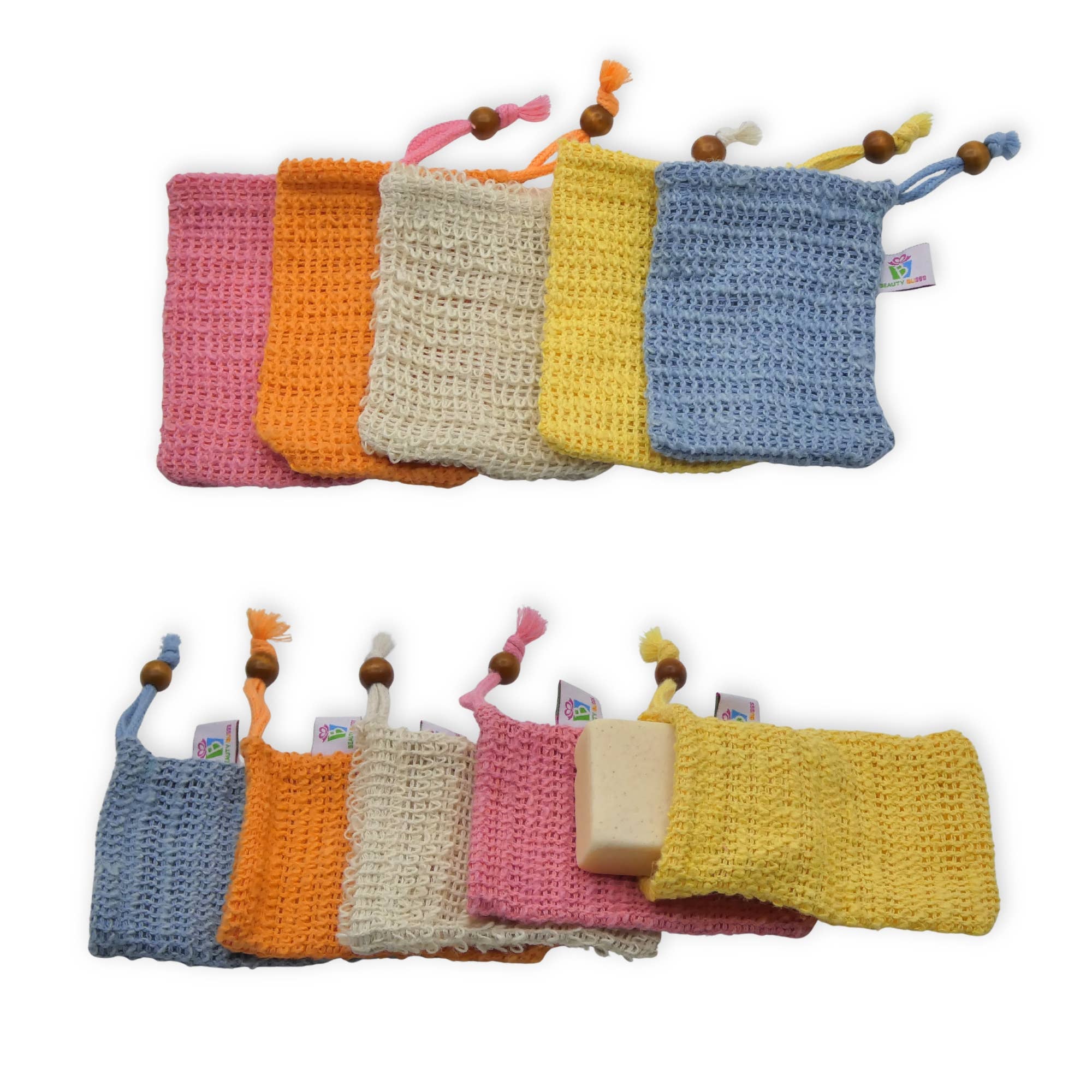Beauty Blisss - Wholesale Soap Pouch/Sack/Bag - Sisal Soap Saver Bags, 5 & 10 Piece Full Sets Assorted9
