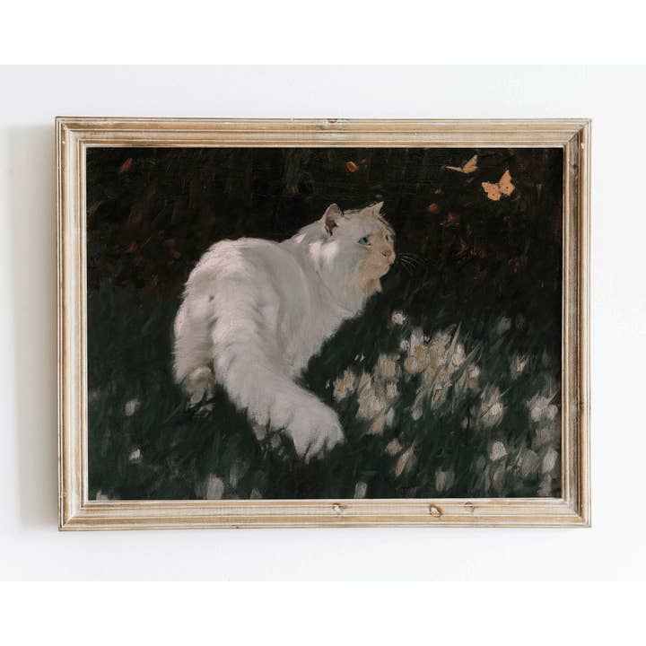 European Vintage Cat and Butterflies Animal Art Print VP71 for wholesale by Sugar & Canvas