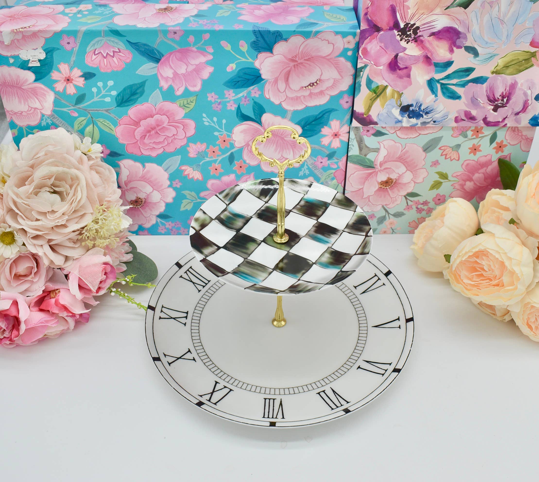 All Little Cute Things - Wholesale Cake stand - Alice in Wonderland Check Clock Tiered Cake Stand Platter (Copy)2