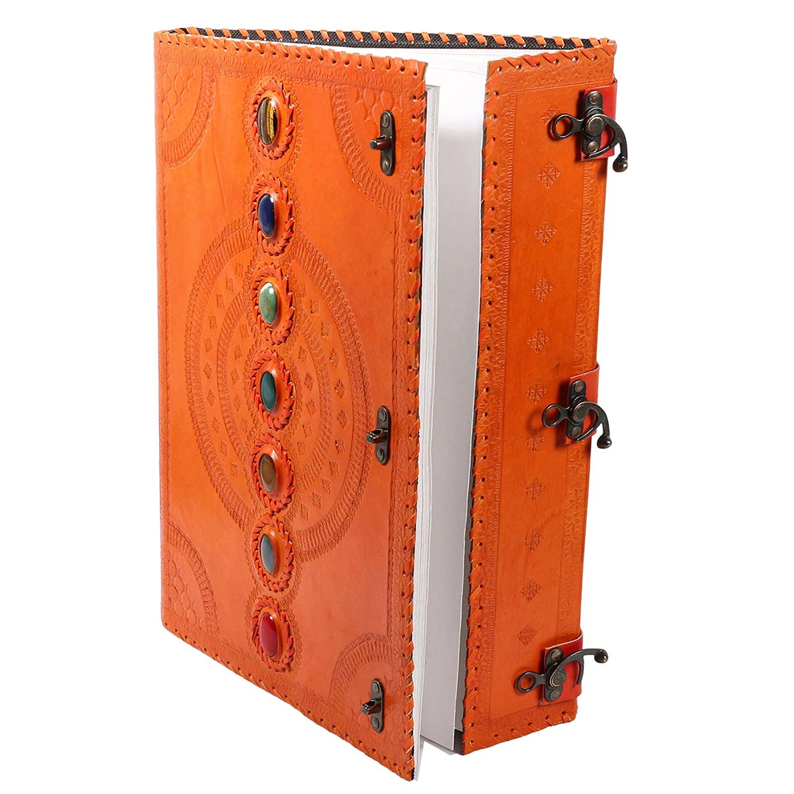 Tuzech Leather - Wholesale Journal/Diary - Tuzech Seven Chakra Medieval Stone Embossed Handmade Jumbo Leather Journal Book of Shadows Notebook Office Hocus Pocus Diary College Poetry Sketch With Leather Bound48