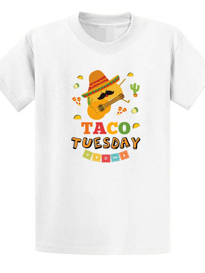 Second Ave Men's Taco Tuesday Mexican White T-Shirt for wholesale by Second Ave Gift Company