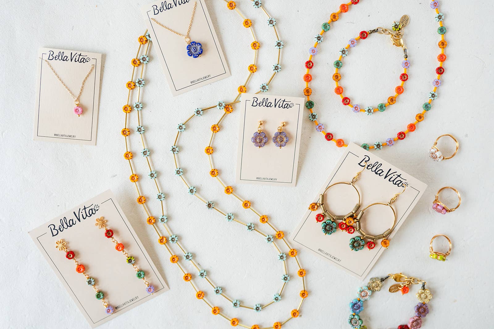 Bella Vita Jewelry - Wholesale Dangle Earrings - Flower Power | Bouquet Hoop Glass Flower Bead Earrings11