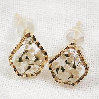 Phoebe - Dainty Gold Stud Earrings With Pressed Flowers for wholesale by Grab Bag Botany