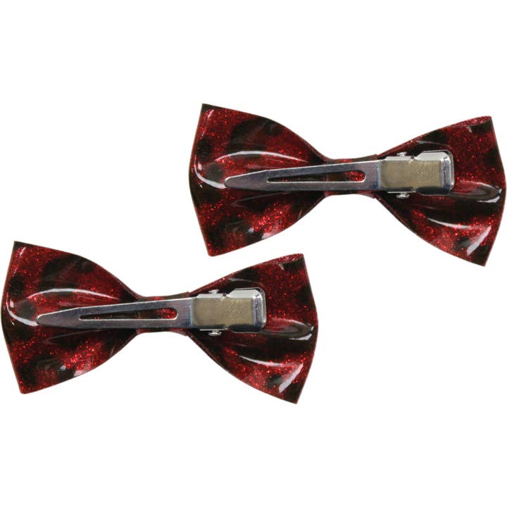 Square Deal Recordings & Supplies - Wholesale Hair Bow - Women's - Hair Clips - Sourpuss - Red Leopard Glitter Bows - Set Of 2