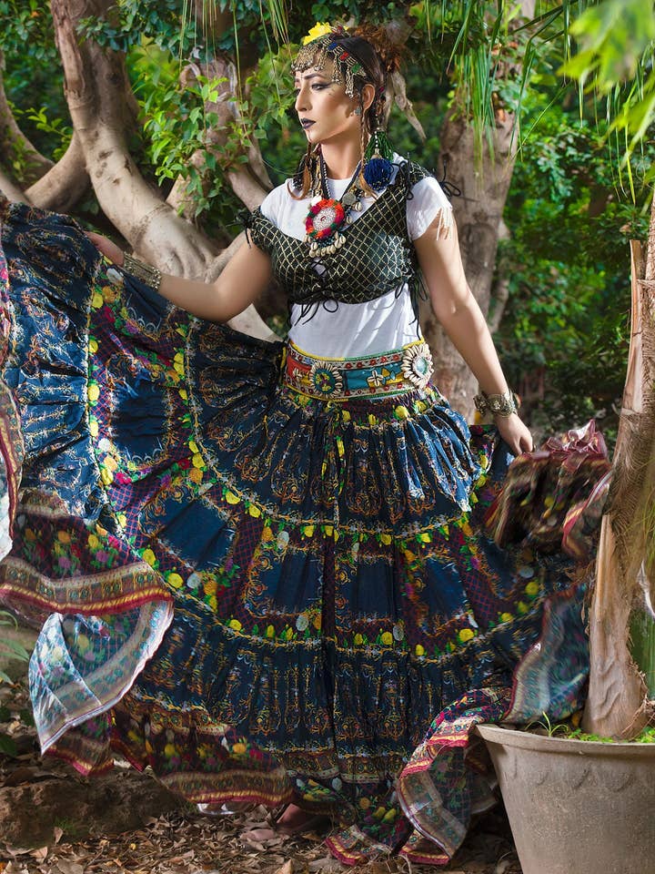 Digital print skirt blue ocean for wholesale by Senoritas Tribal Designs