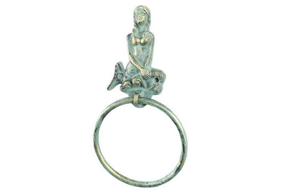 Hampton Ironworks - Wholesale Towel Holder/Hanger - Antique Bronze Cast Iron Mermaid Towel Holder 8.5"2