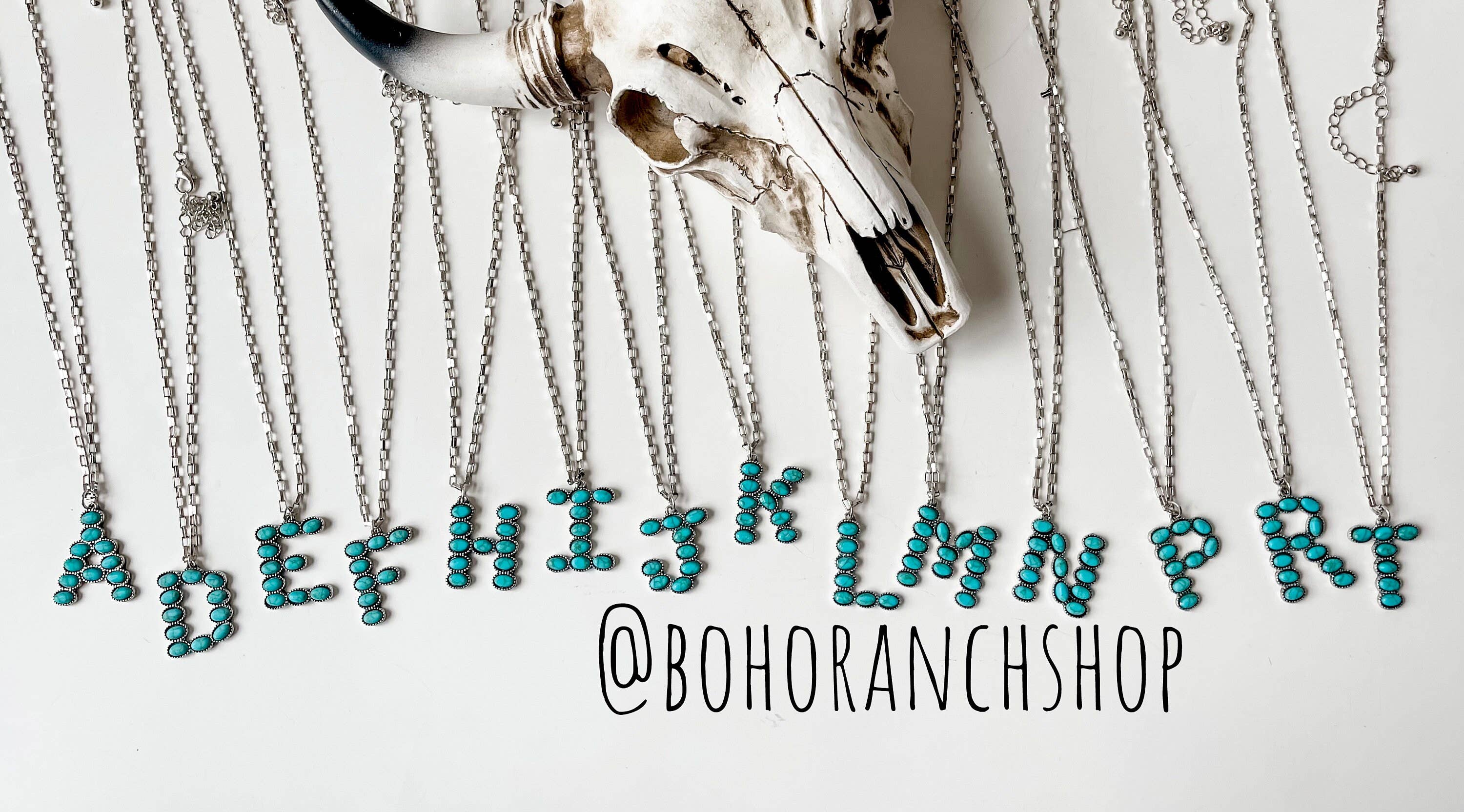 Boho Ranch Shop - Wholesale Pendant/Charm Necklace - Western Turquoise Oval Stone Initial Necklace1