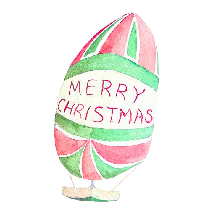 Waterline Studio - Wholesale Christmas Card - Watercolor Sailing Christmas Card: "Merry Christmas" Spinnaker2