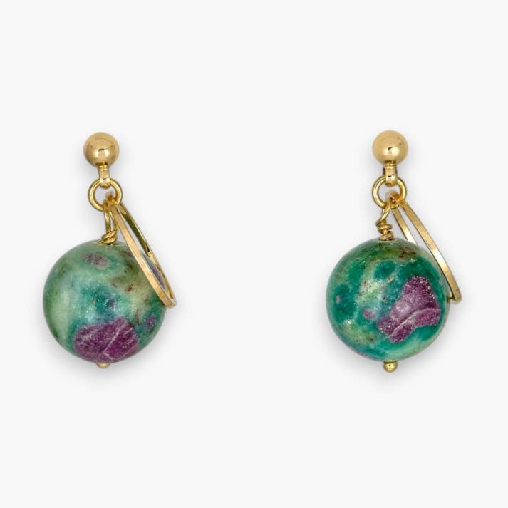 Mini Globe Earrings - Ruby Fuchsite for wholesale by Rodela