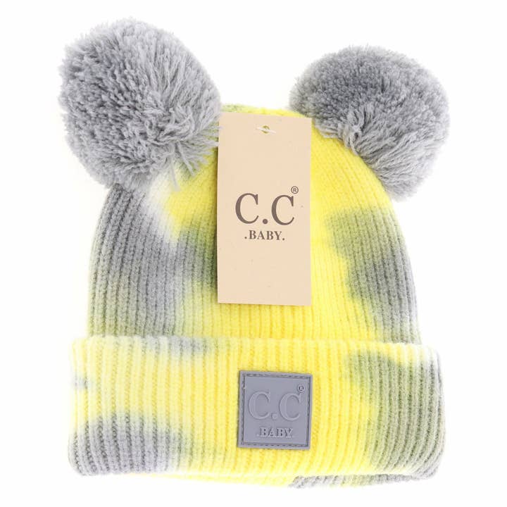 C.C Beanie - Wholesale Newborn/knit hat – Baby - Baby Tie Dye Double Fur Pom Beanie - Newborn/Knit Hat1
