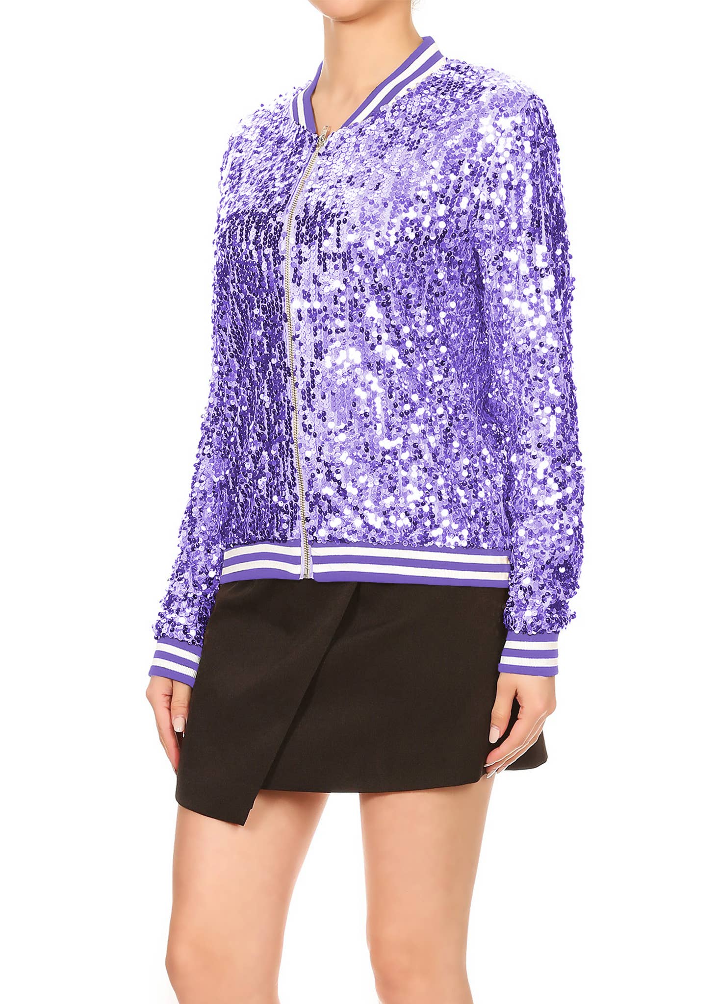 Anna Kaci Wholesale - Wholesale Varsity/Baseball Jacket - Women's - Striped Metallic Sequin Varsity Jacket72