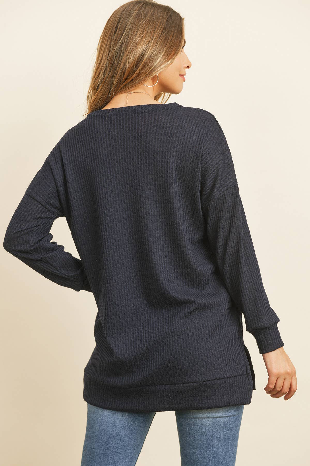 You & Me – wholesale Tunic sweater – Women’s – YMT20075V-BRUSHED WAFFLE ROUND NECK SIDE SLIT SWEATER12