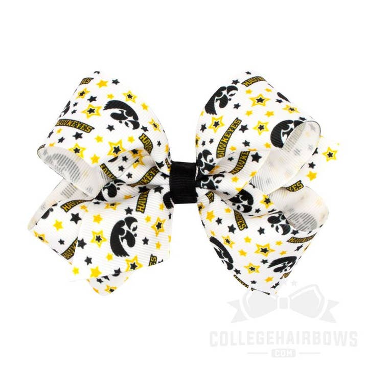 Iowa Medium Logo Print Grosgrain Hair Bow for wholesale by CollegeHairBows.com