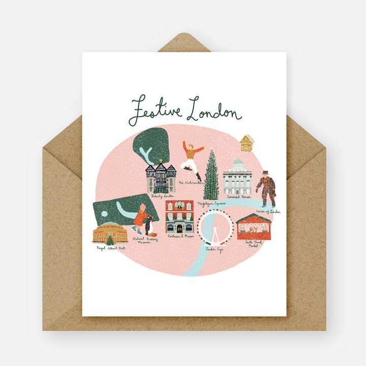Biglietto natalizio rosa di Londra per la vendita all'ingrosso da parte di London Block by Block