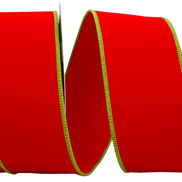 Velvet 2 Side Wired Edge, Red/lime, 2-1/2 In, 10 Yards for wholesale by RELIANT RIBBON