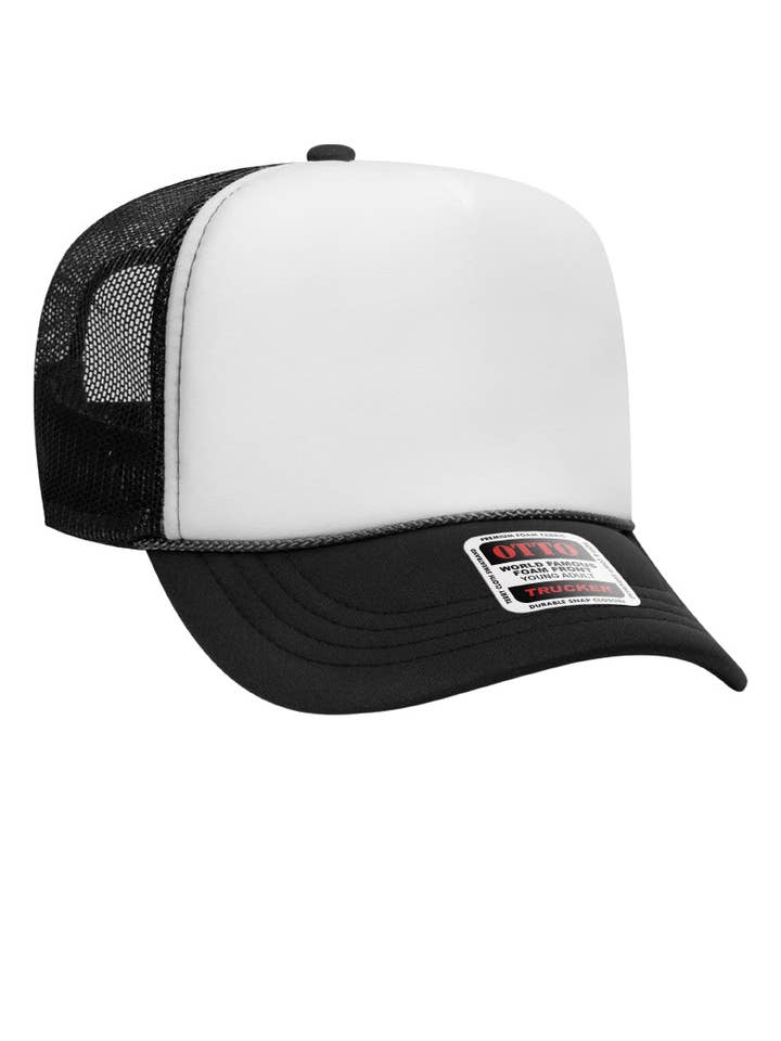 Casquette Trucker Haute Couronne OTTO Taille Jeune Noire avec Devant en Mousse Blanche pour la vente par Wholesale Accessory Market