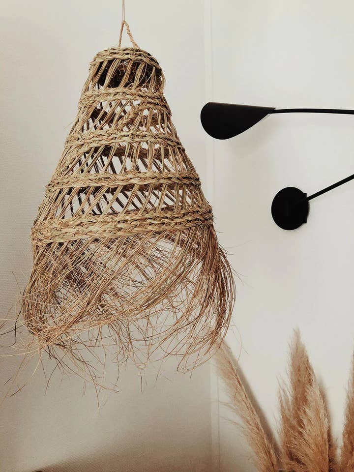 WICKER LAMPSHADE, Wicker Pendant Lamp, Straw Chandelier for wholesale by Mikwi