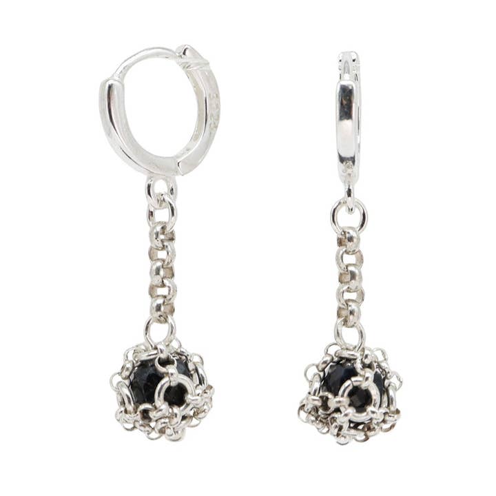 Raw Blue Sapphire Caged Earrings in Sterling Silver for wholesale by MHART