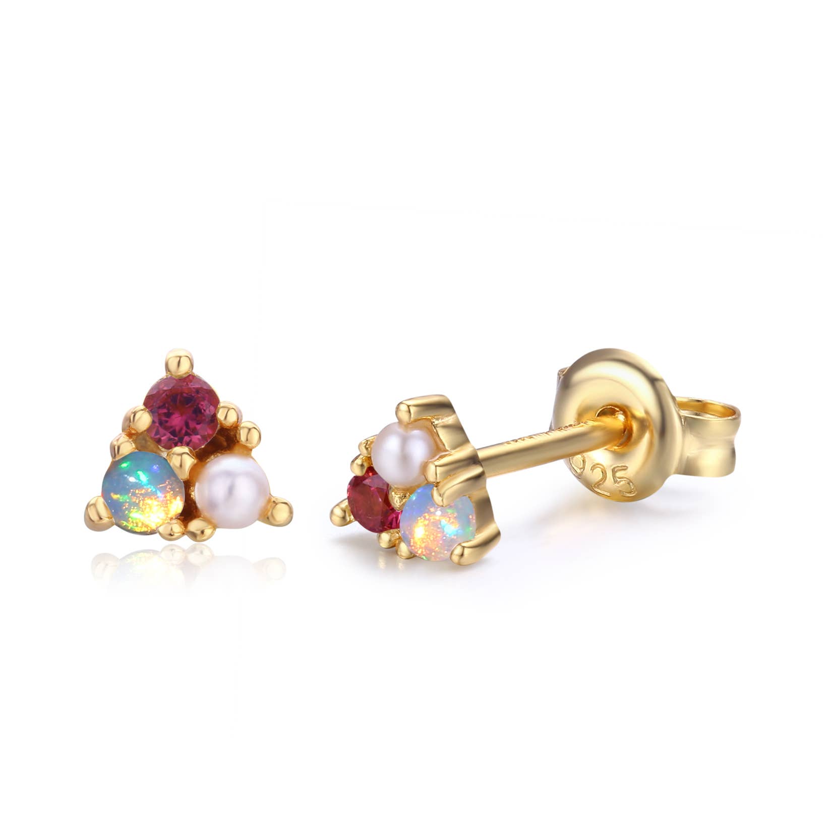 Azura Jewelry – Engroshandel Ørestikkere – Opal Pink Turmalin Pearl Trio Øreringe Studs2