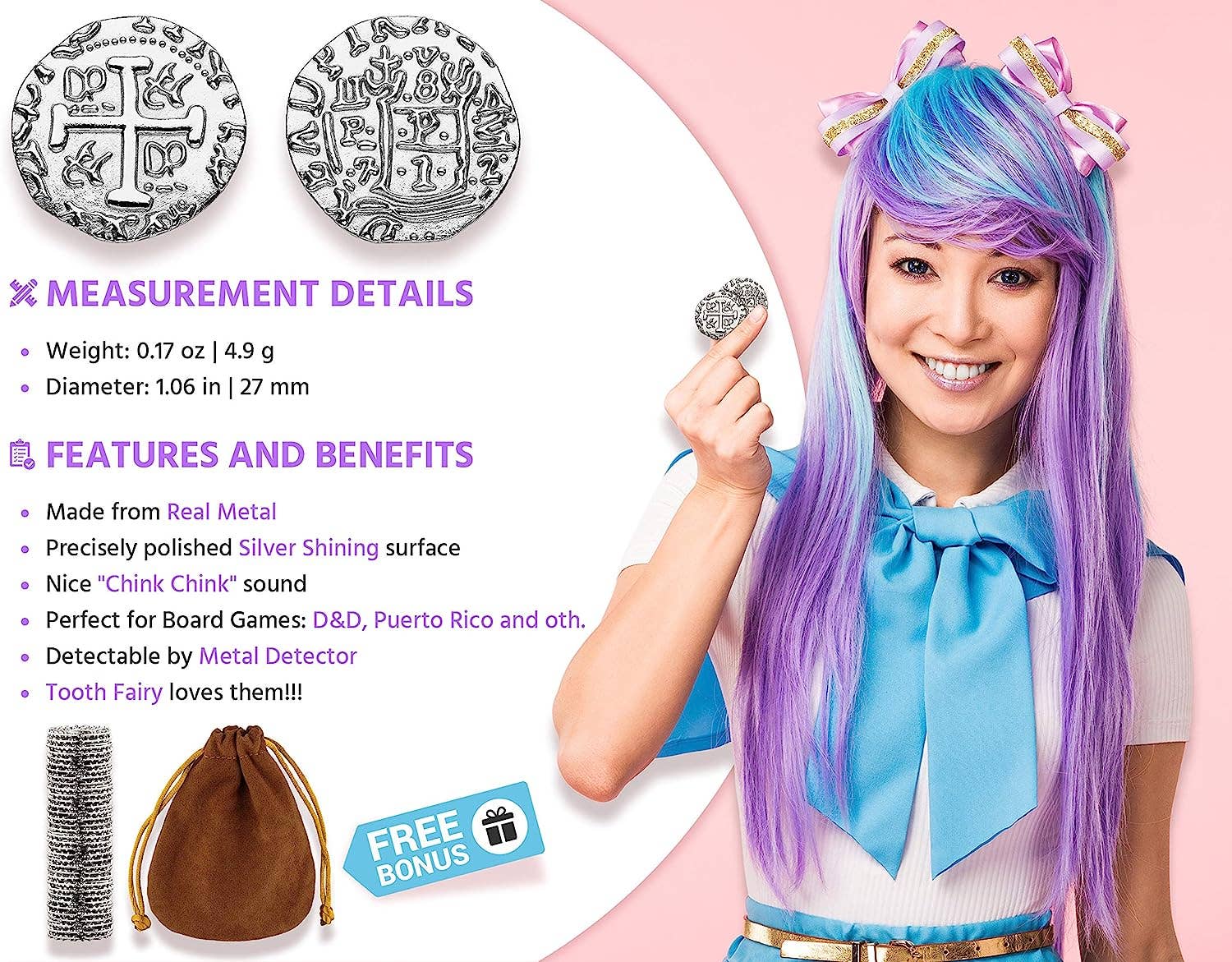 Leib Games - Vente Jeux de société - Pièces de pirate en métal argenté pour jeux de société - 100 pièces, taille L1