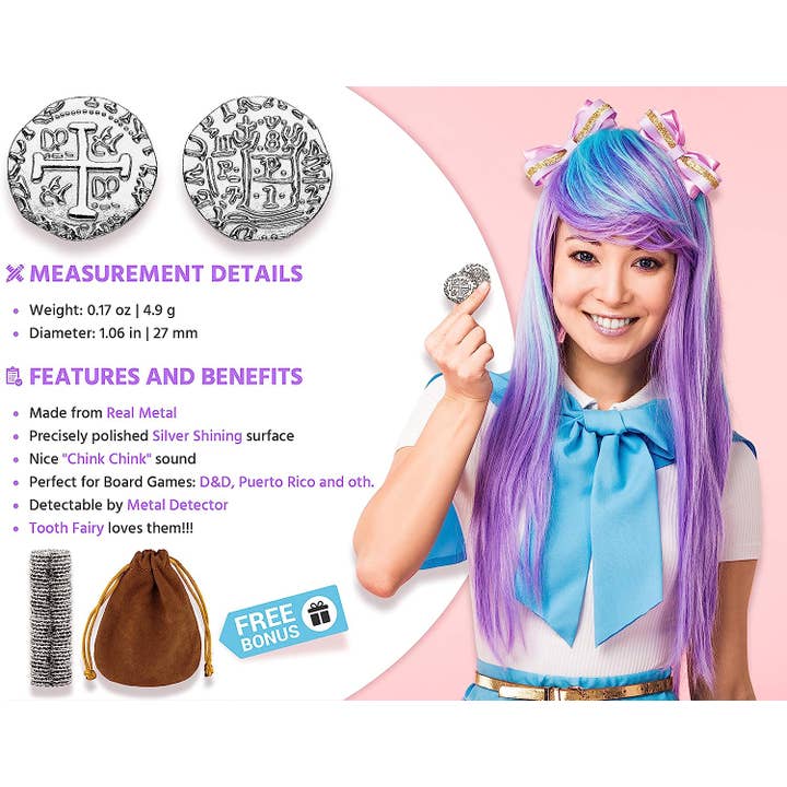 Leib Games - Vente Jeux de société - Pièces de pirate en métal argenté pour jeux de société - 100 pièces, taille L1