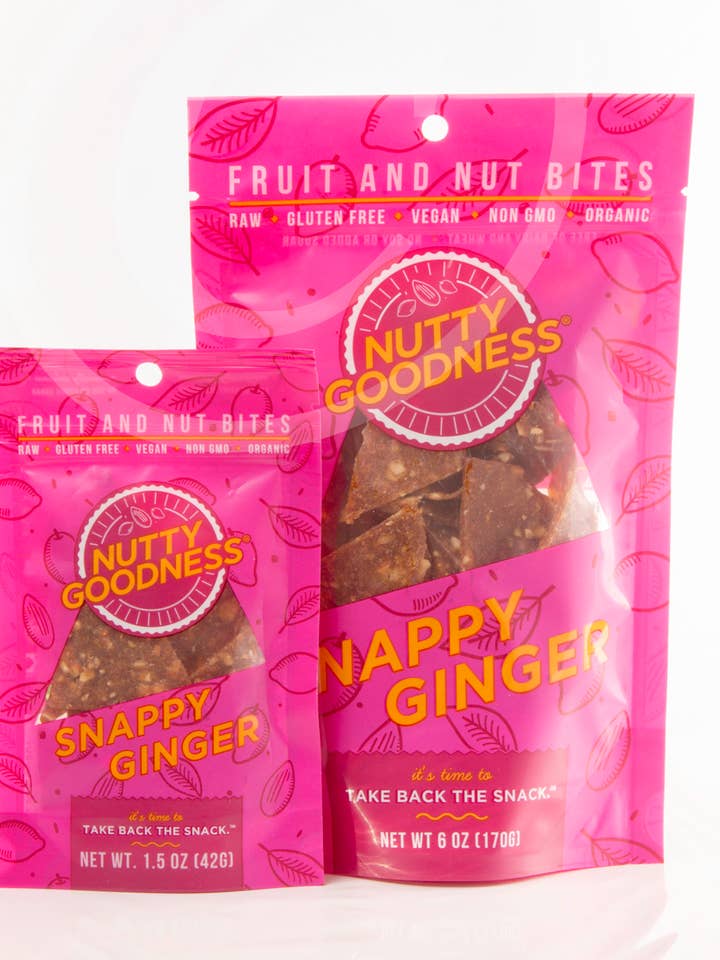 1.5 oz Snappy Ginger healthy fruit and nut snack for wholesale by Nutty Goodness