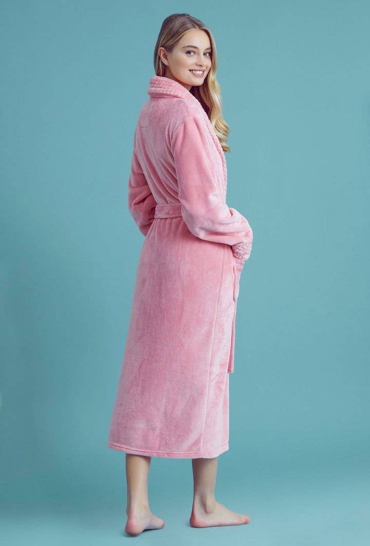 robesnmore – wholesale Robe – Women's – Women Plush Shawl Collar Robe Pink3