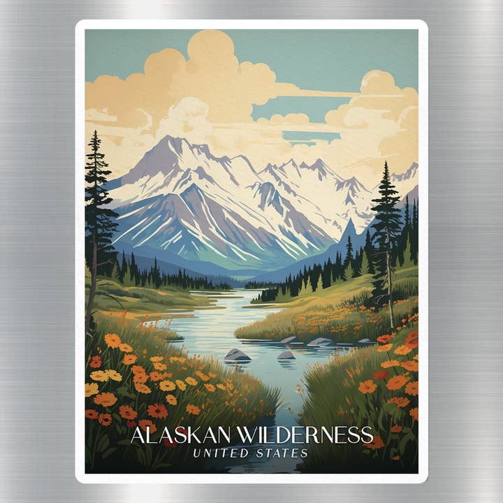 Vintage Alaskan Wilderness Travel Sticker for wholesale by GraffMerch.com