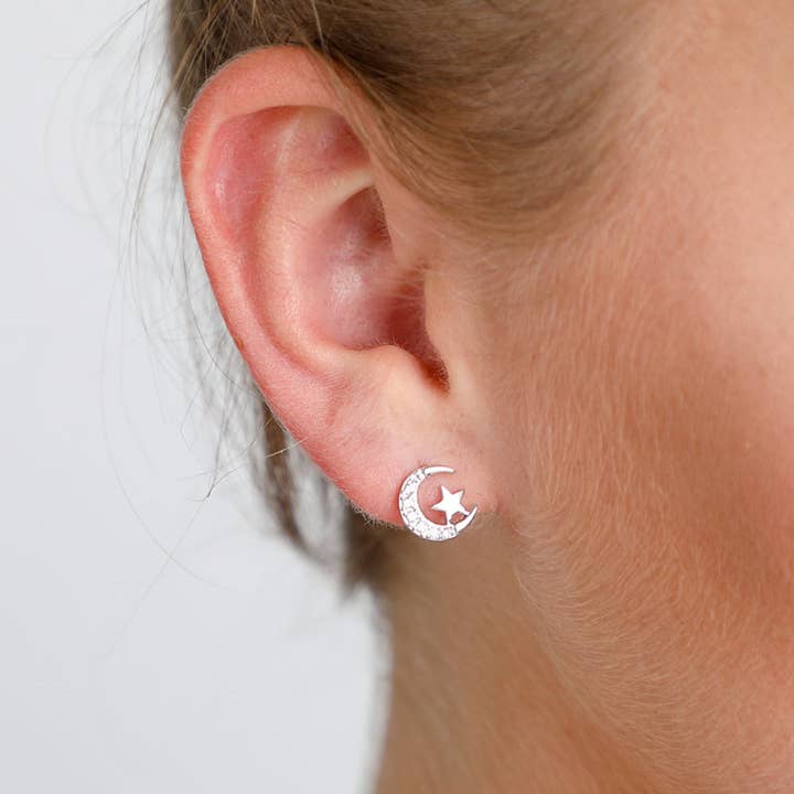 Moon & Stars Sparkly Earrings for wholesale by Lovethelinks Ltd