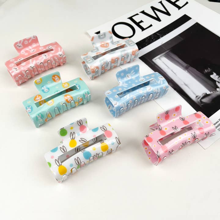 Easter Flower Bunny Hollow Out Rectangle Cartoon Hair Claw C for wholesale by mildstyles