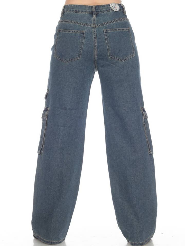 Medium Blue High Waisted Relax Cargo Jeans for wholesale on Faire1