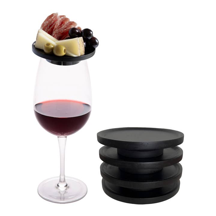 HOST AT HOME by The Bamboo Abode - Wholesale Serving Plate - Wine Glass Charcuterie Plates - Set of 4, Black